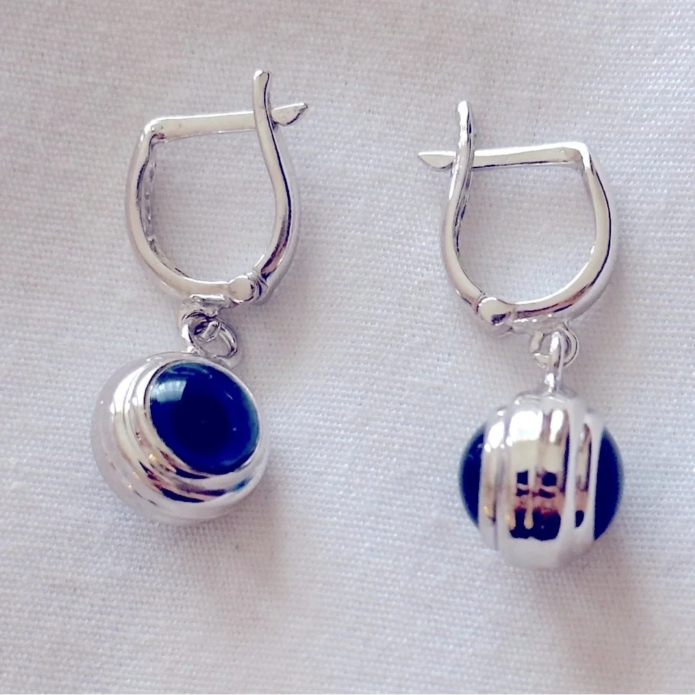 🧿925 Silver earrings glass blue evileye bead hoops 14k rose plated